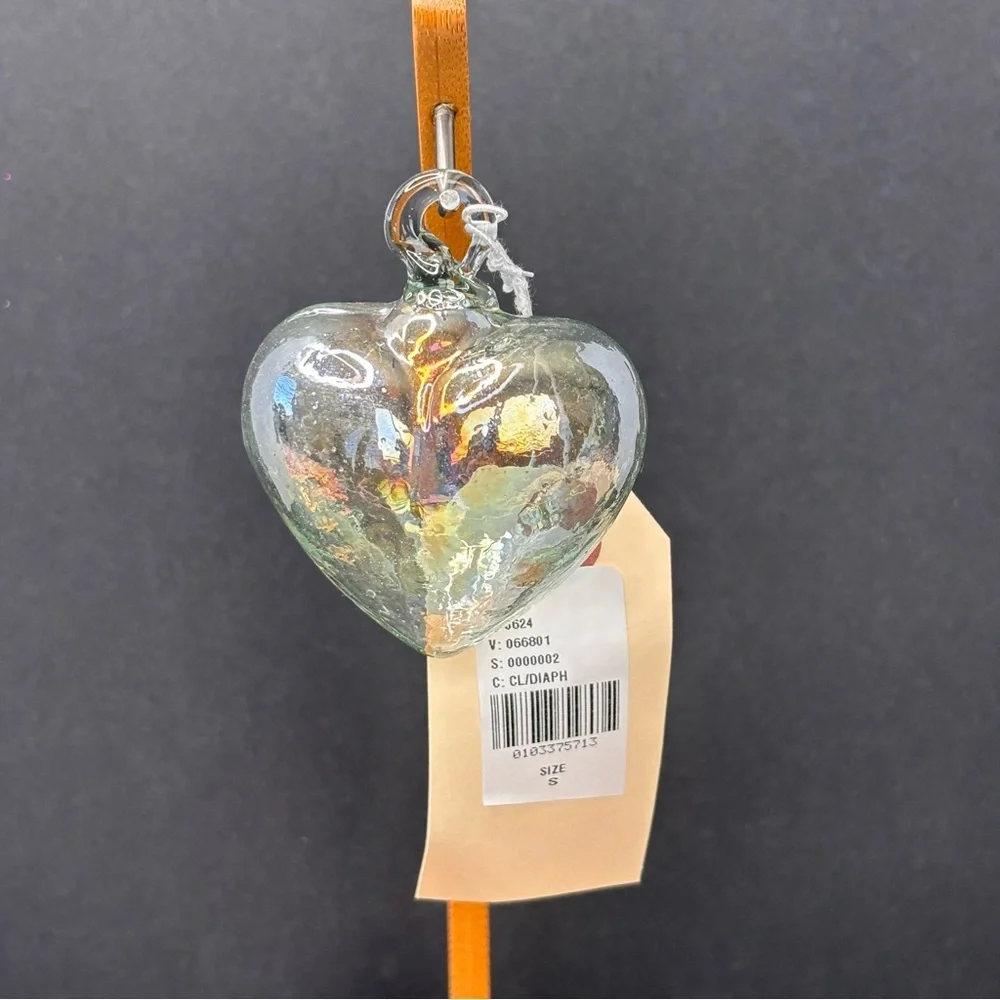 Anthropologie x Terrain Hand Blown Clear Recycled Glass Heart Ornament 3” NWT
